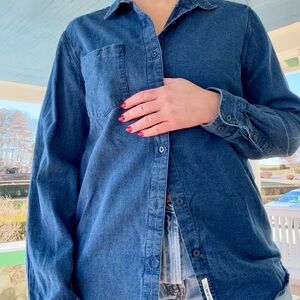 Men’s Denimlab Navy Textured Button Down Shirt sz Large